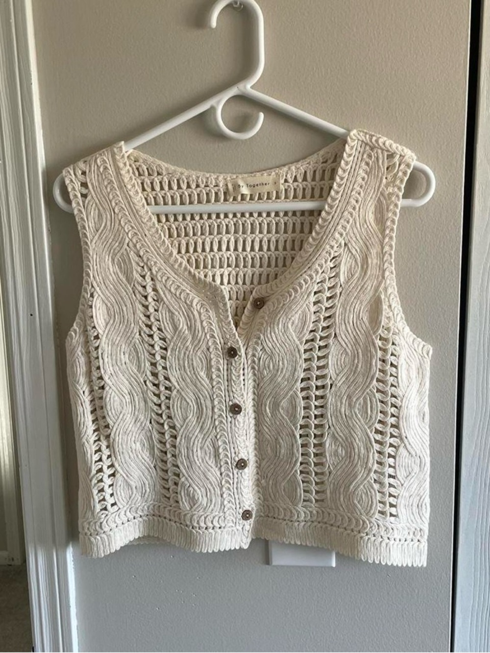 Crochet By Together Knit Button Up Crop Sweater - Cream
